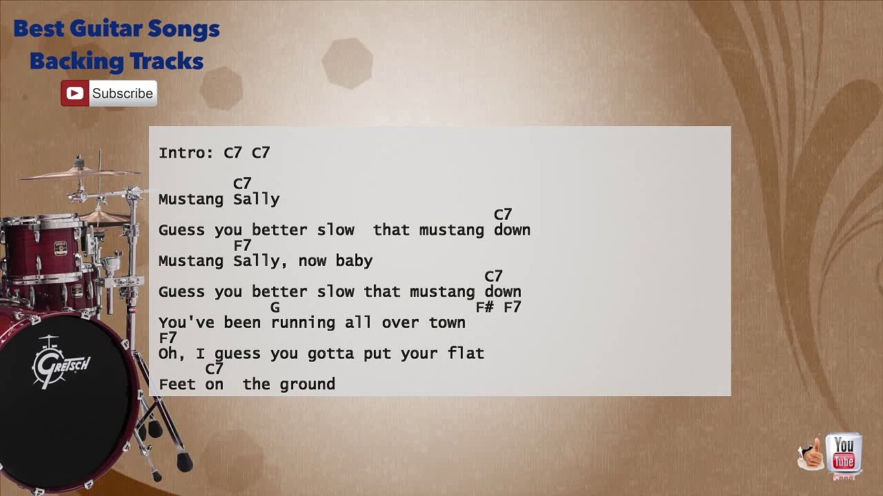 Mustang Sally - The Commitments Drums Backing Track with scale, chords and lyrics