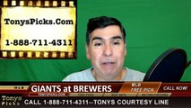 Milwaukee Brewers vs. San Francisco Giants Free Pick Prediction MLB Baseball Odds Preview 4-4-2016