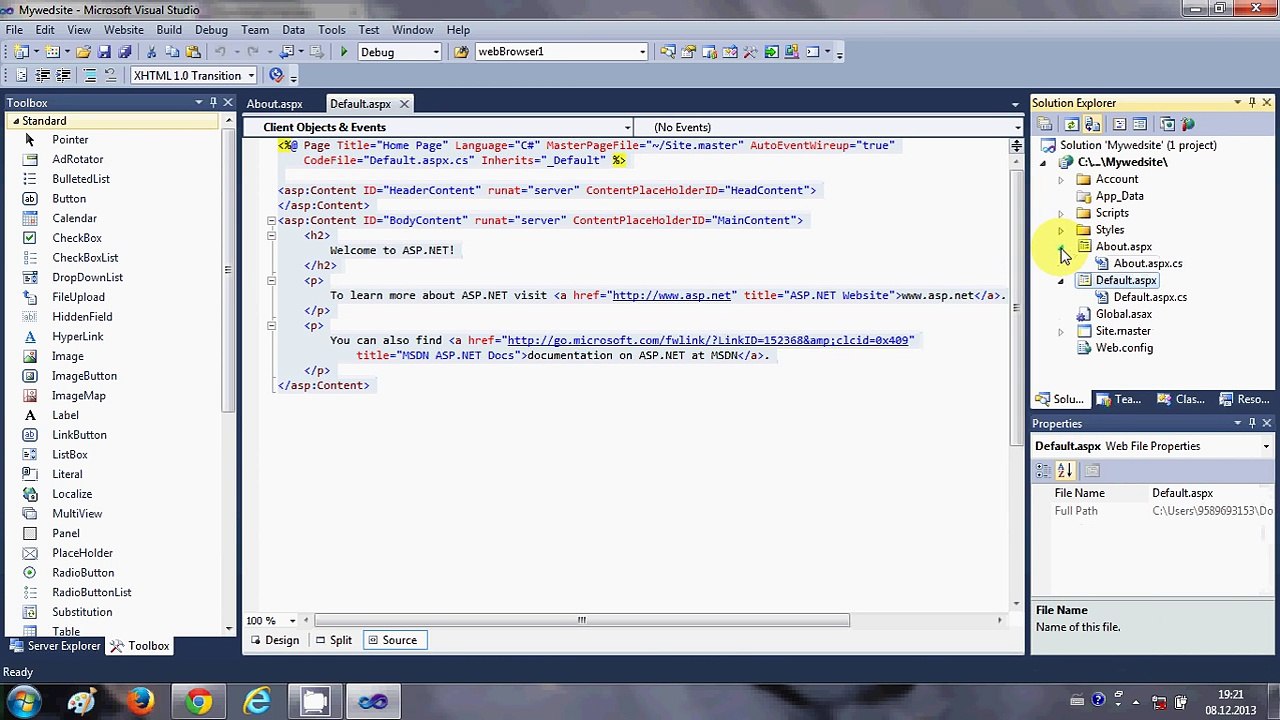 ASP.NET Tutorial 1- Introduction and Creating Your First ASP.NET Web Site