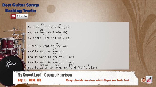 My Sweet Lord - George Harrison Drums Backing Track with chords and lyrics