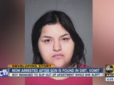 Mom arrested after kid found covered in dirt, vomit