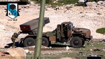 Siria Latakia Soldados Rusos manejan los sistemas lanzacohetes BM 21 Grad 31 Enero 2016