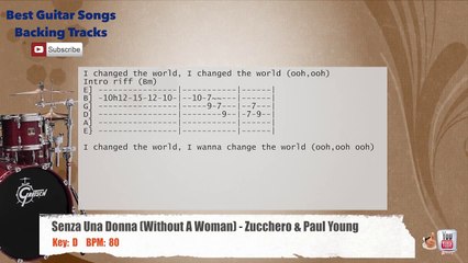 Senza Una Donna (Without A Woman) English Lyrics - Zucchero & Paul Young Drums Backing Track