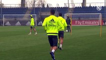 Cristiano Ronaldo doing his battle cry and having a lot of fun during training