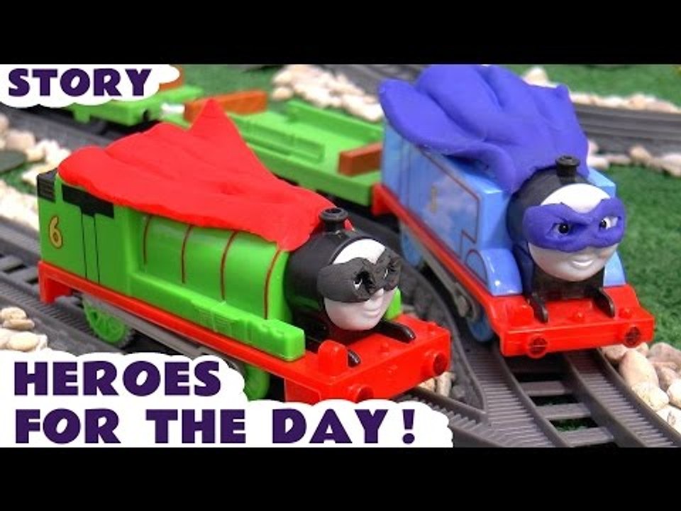 HEROES FOR THE DAY --- Join Thomas and Percy dress up as Batman and Robin to help find Surprise Eggs, Featuring DC Comics Superheroes, Play Doh, Justice League, Spongebob, TMNT, Green Arrow, Disney Cars and many more family fun toys