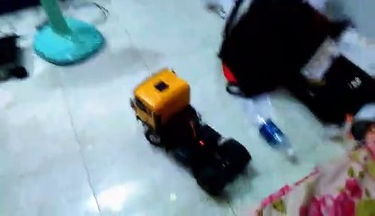 Bruder yellow Man truck testing in the house