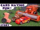 CARS HAVING FUN! --- Join Lightning McQueen and Mater from Disney Cars in Tractor Tipping Fun while they Race Hulk, Captain America and Iron Man from the Avengers, also featuring Frank, Spiderman, TMNT, Batman and many more fun family toys