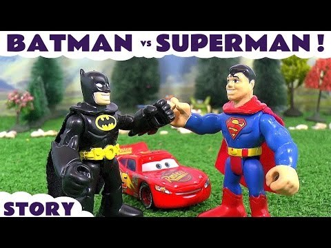 Batman vs Superman with Cars and Avengers Captain America v Iron Man Hulk KIds Toys Fun Race