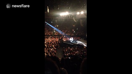 Adele calls two young fans onto stage and sings Happy Birthday to them