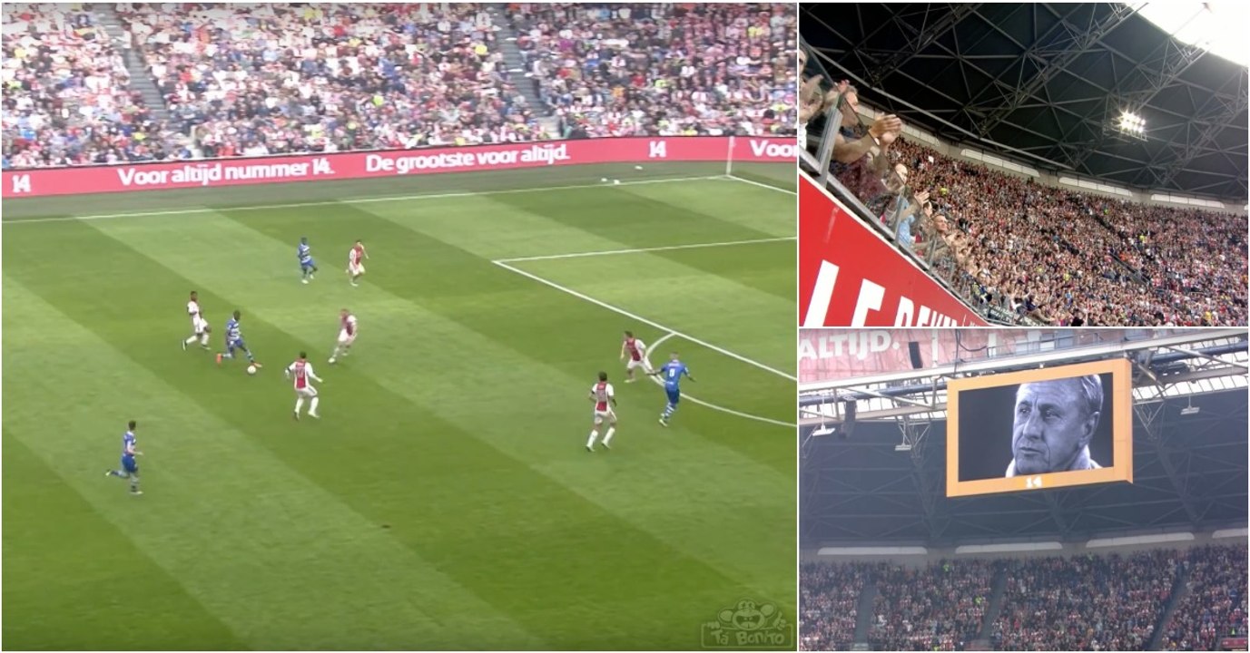 Adeptos e jogadores interromperam jogo aos 14 minutos para homenagear Cruyff
