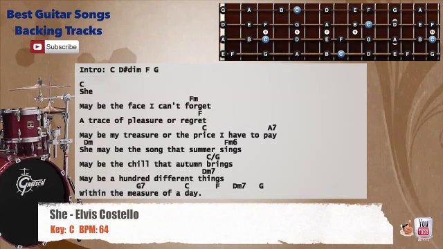 She - Elvis Costello Drums Backing Track with chords and lyrics