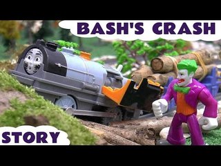 Thomas and Friends Bash Crash Accident - Funny Spongebob and Superheroes help catch The Joker