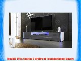 Meuble TV bas Marino V2 en Blanc / Noir métallique en haute brillance