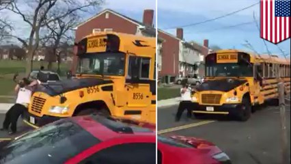 Dad clings to moving school bus in route dispute with driver