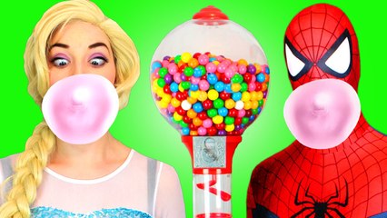 Spiderman & Frozen Elsa vs Joker! Bubble Gum Challenge! Superhero Fun in Real Life _) (1080p)