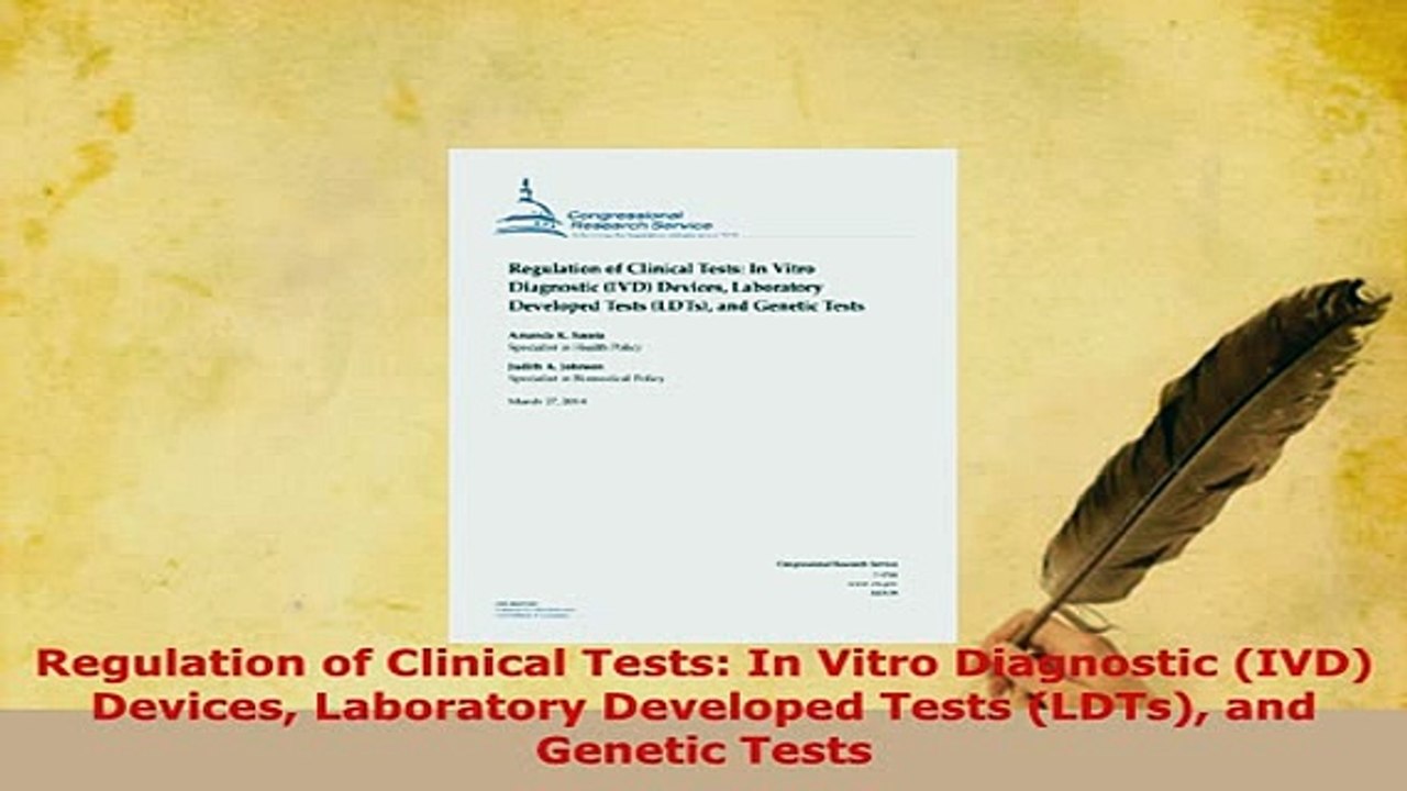 PDF  Regulation of Clinical Tests In Vitro Diagnostic IVD Devices Laboratory Developed Tests Download Online