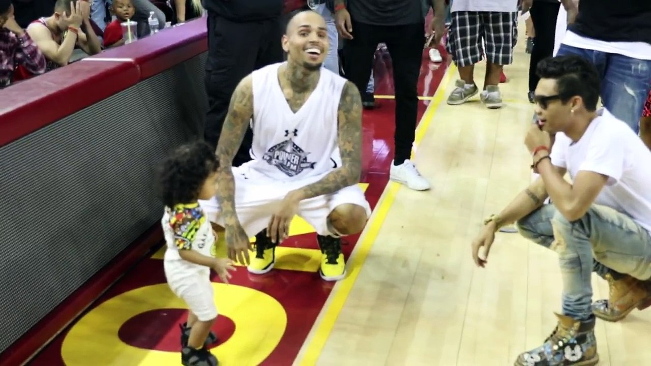 Chris Brown Practices Some Dance Moves with Daughter Royalty at Power 106 All Star Game