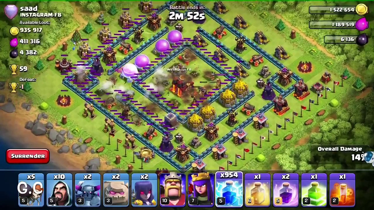 Clash Of Clans - 274 Lighting Spells Raid! [Level 5]