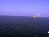 P&O Cruises. Adonia sails by and greets Aurora in 2003