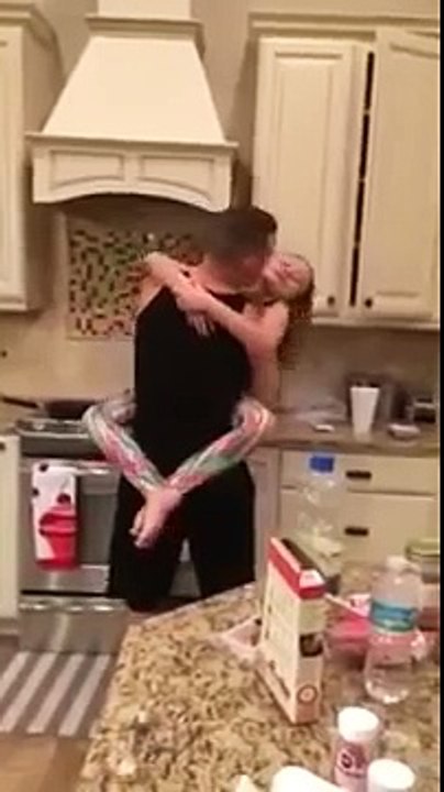 Mother and daughter think Dad is cooking breakfast when this vision, she knocked self!