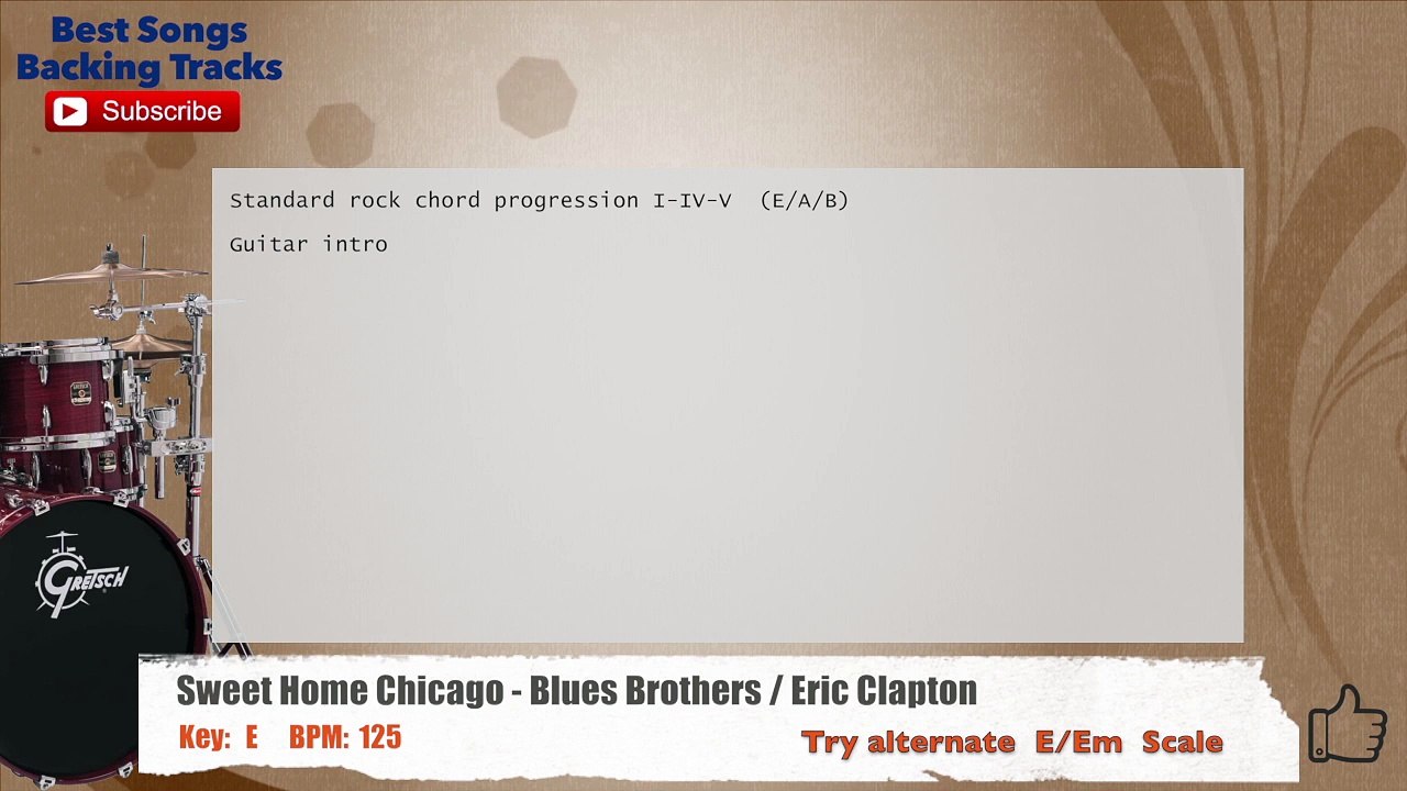 Sweet Home Chicago - Blues Brothers _ Eric Clapton Drums Backing Track with chords and lyrics