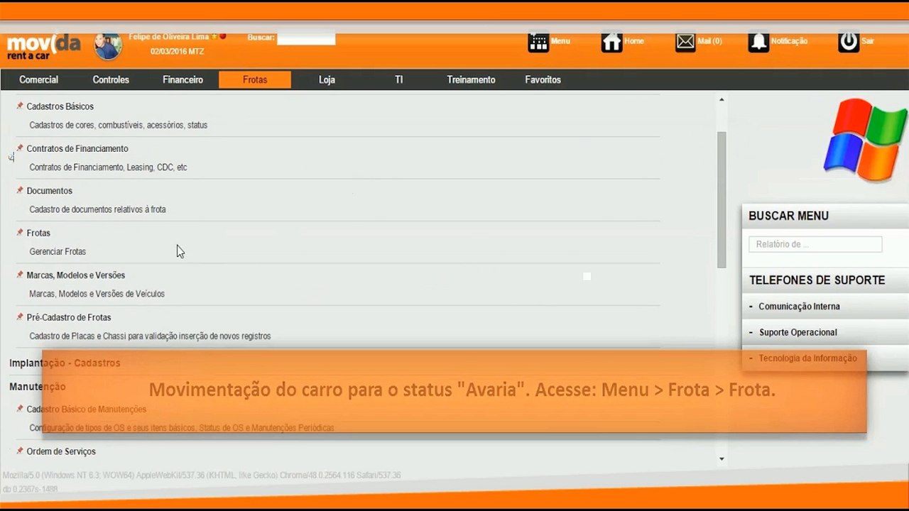 parte 1 - Movimentação do veiculo para status avaria