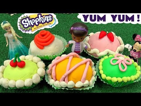 YUM YUM! - Sofia, Dora, Doc, Elsa and Mini Mouse all collect Play Doh Cupcake Surprise Eggs from Shopkins, featuring Thomas and Friends, Disney Frozen, Barbie, Hello Kitty, My Little Pony and many more toys