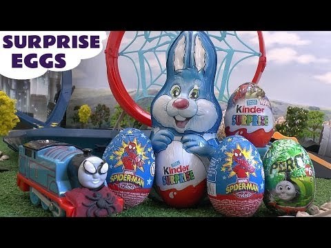 Spider-Man Surprise Eggs Thomas The Train Play Doh Marvel Superhero Kids Giant Kinder Surprise Egg
