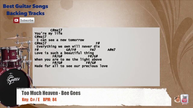Too Much Heaven - Bee Gees Drums Backing Track with chords and lyrics