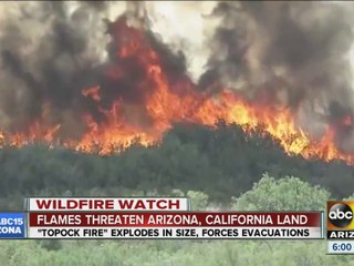 Flames threaten Arizona, California land