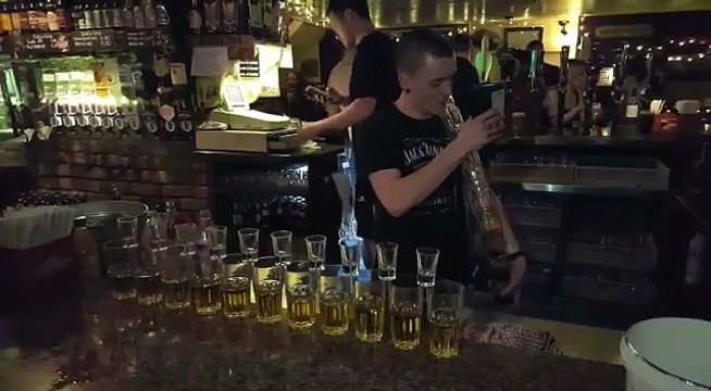 Irish Barman Showcases His Multiple-Serving Skills