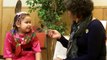 Maggie McLeod speaks with 6-year-old Jenny after her dance at the United Church service