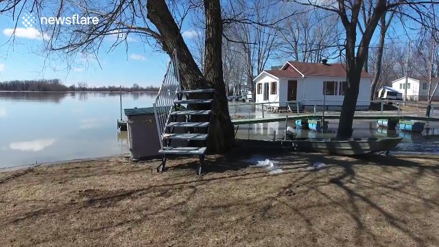 Drone footage of flooded land in Quebec, Canada