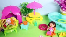 Dora The Explorer Swimming Pool and Camping Playset Daisy Beach Day Set Toy Videos Part 5