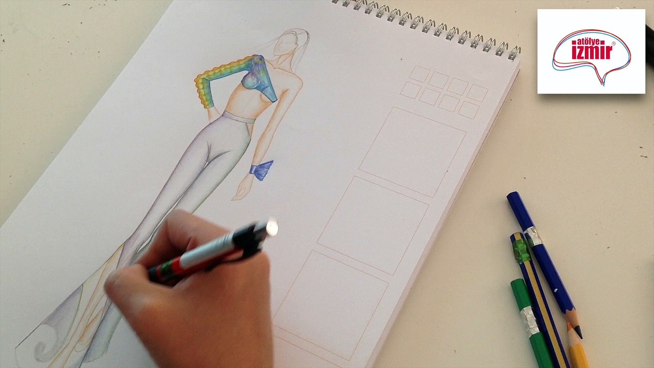 Moda Tasarım Stilistlik Renkli Elbise Çizimi