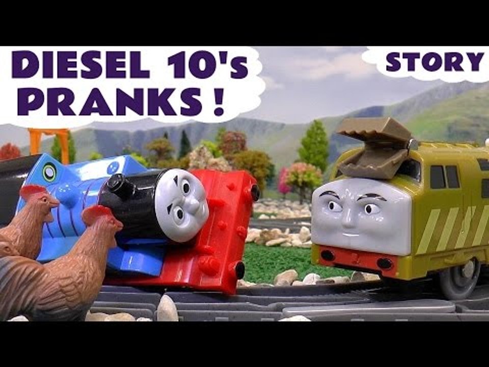 DIESEL 10's PRANKS! --- Naughty Tom Moss and Diesel 10 team up together on Thomas and Friends, Funny Accident Prank featuring Transformers, Rescue Bots, Minions, and Heatwave Toys