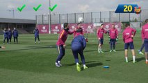 Jogadores do Barça se divertem e mostram habilidade em desafio com roda de bobinho