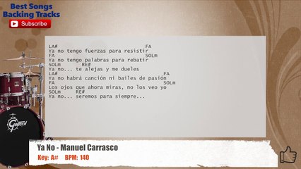 Download Video: Ya No - Manuel Carrasco Drums Backing Track with chords and lyrics