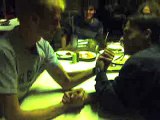 Jossi and Scott Arm Wrestling at the Track Table