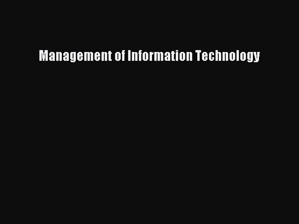 Read Management of Information Technology Ebook Free