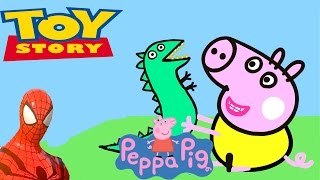 Peppa Pig English episodes ( en Español ) SPIDERMAN cartoon & HULK & Dinosaurs disguise characters