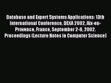 Read Database and Expert Systems Applications: 13th International Conference DEXA 2002 Aix-en-Provence