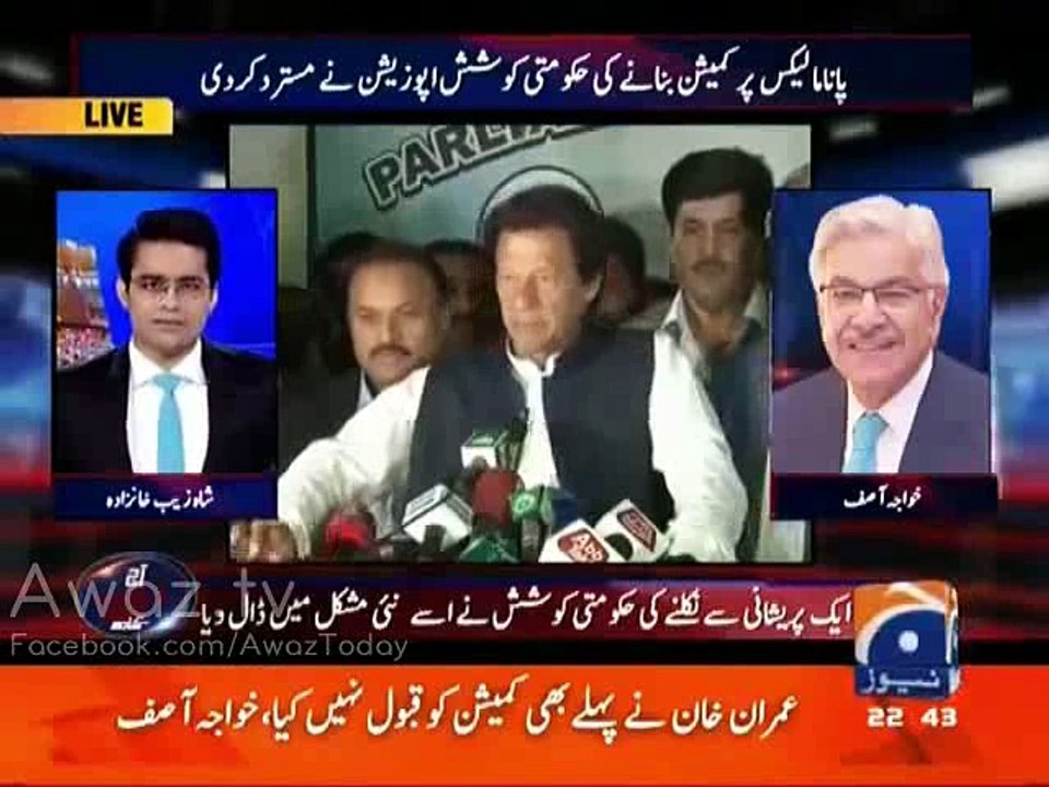 Imran Khan k khilaf hadees ka hwala denay pr Shahzaib Khanzada Khawaja Asif Par Bars Parry