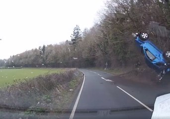 Car Out of Control in Wales, Somersaults Toward Oncoming Vehicle