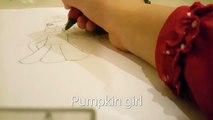 Pumpkin girl - drawing and inking