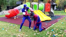 Spiderman Epic Bike Race at Playground Park - Superhero Avengers Captain America In Real Life