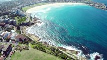 Aerial film of Bondi, Bronte and Tamarama Beaches, Sydney, Australia