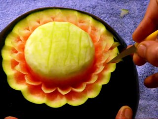 sculptures sur pasteque niveau moyen, FRUITS AND VEGETABLES CARVINGS Step by Step