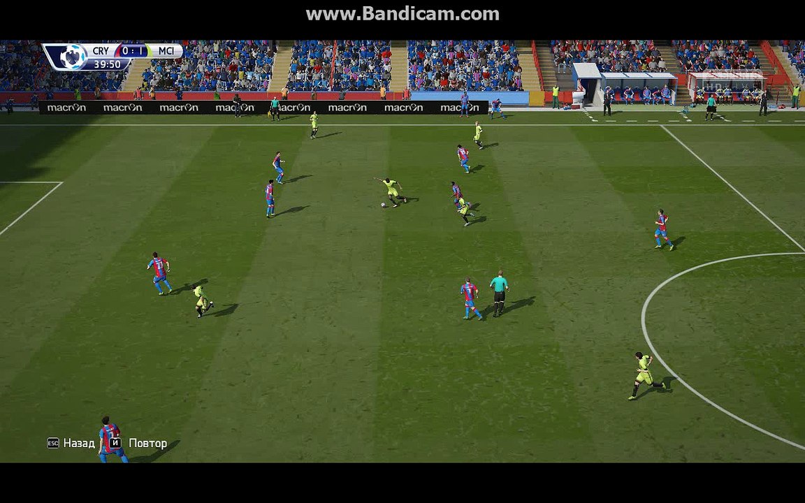 BPL 5 Тур. Кристал Пэлас - Манчестер Сити 0:2. Aguero, 41'