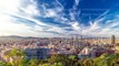 Panorama view of Barcelona city from Montjuic timelapse in cloudy day. Catalonia,  Spain